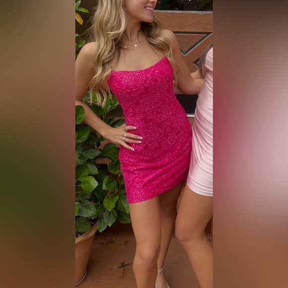 Sherri Hill Pink Lace Dress - Picture 2 of 6